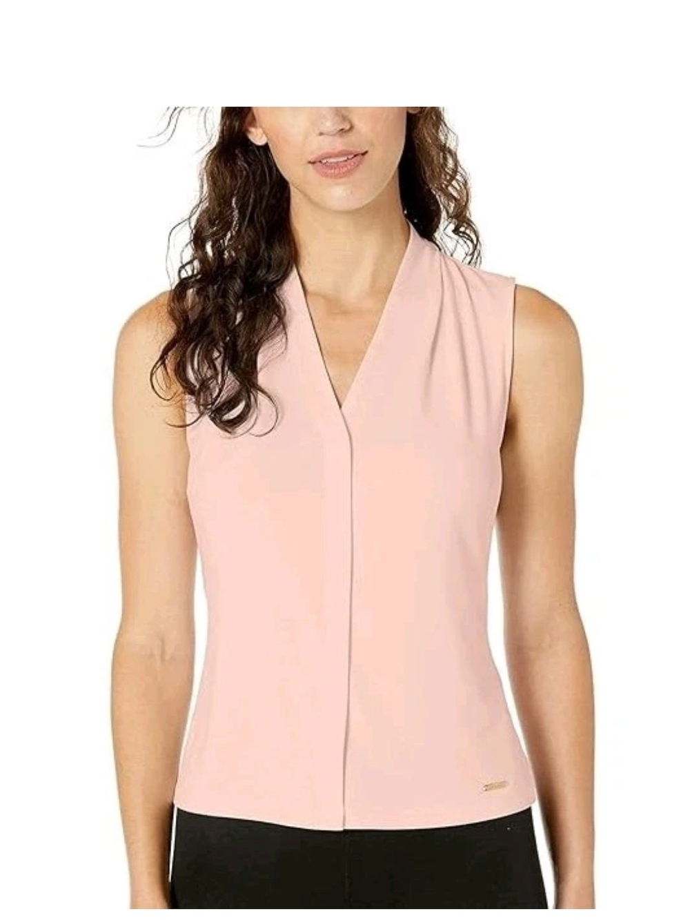 NEW CALVIN KLEIN JERSEY PINK BLUSH CAREER TOP BLOUSE SLEEVELESS SIZE PM